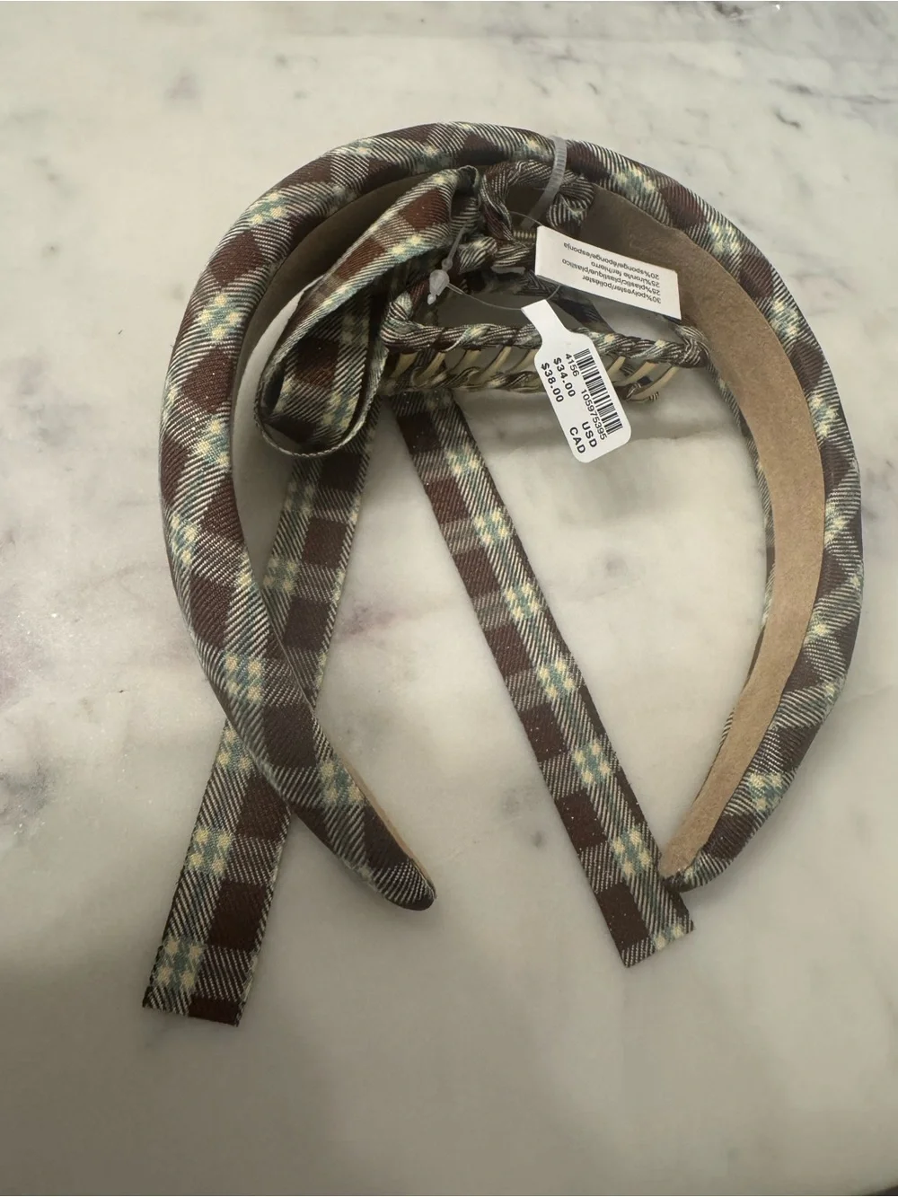 NWT Anthropologie Plaid Beadband & Hair Claw in Brown/green